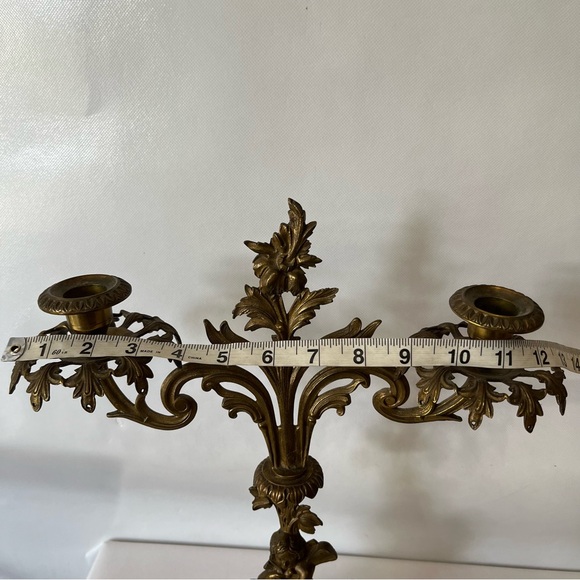 Antique Brass Cherub Baby Candelabra Marble Base Victorian - Picture 9 of 10